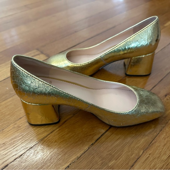 J. Crew gold “cracked” leather square toed, low heel. Size 5. Like new. - Picture 5 of 6